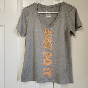 Nike Women's Heather Gray Tee with Vibrant Orange Graphic